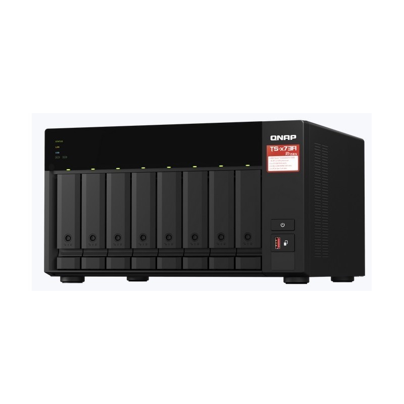 Disco Servidor NAS QNAP 8x8 64TB 8 bahías AMD Ryzen V1500B 2.2GHz 5GB Lan 2 2.5G/1G/100M 2 PCIe TS-873A-8G