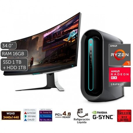 PC Dell Alienware Aurora R10 Ryzen Edition Ryzen 7 5800 3.4GHz 16GB 1TB-SSD+1TB 16GB AMD Radeon RX 6800 XT