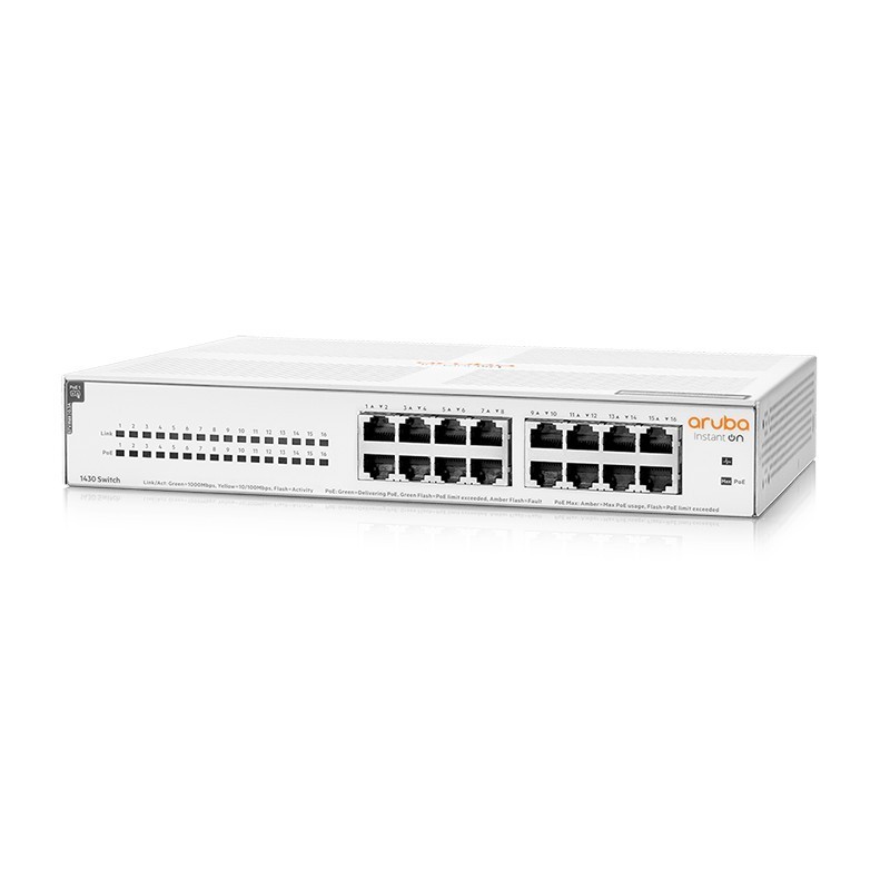 Switch HP Aruba 1430 16 Puertos 10/100/1000 Mbps 1U PoE L2 R8R48A